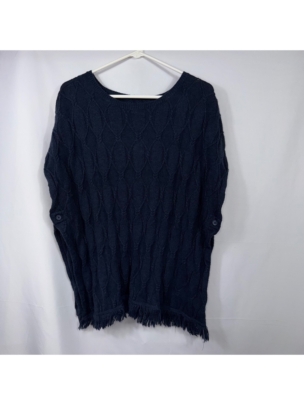 Sonoma S/M Navy Cable Knit Fringe Poncho Sweater